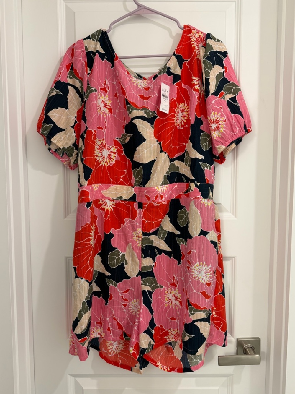 LOFT Floral Short Sleeve Open Back Romper